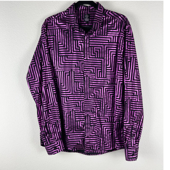 Twisted Tailor Shirt Mens Large Pink Sayagata Slim Fit Geometric Button Up - Picture 1 of 14